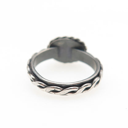 925 Sterling Silver Vintage Real Tiger Eye Woven Oxidized Ring Size 5.25