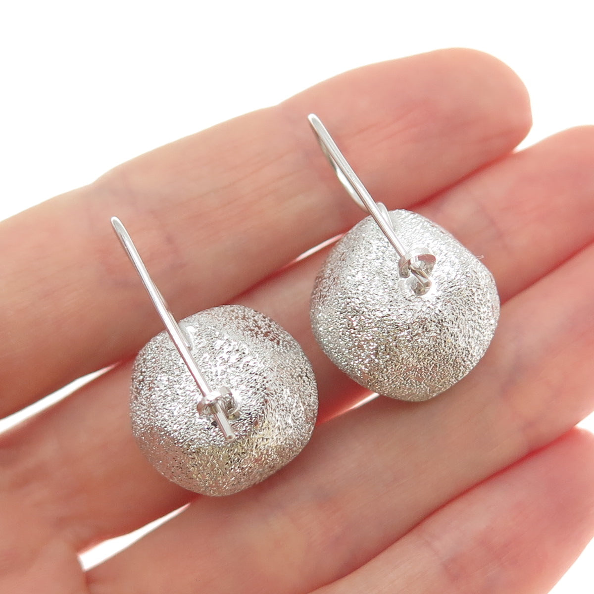 925 Sterling Silver Vintage Italy Modernist Textured Drop Bead Earrings