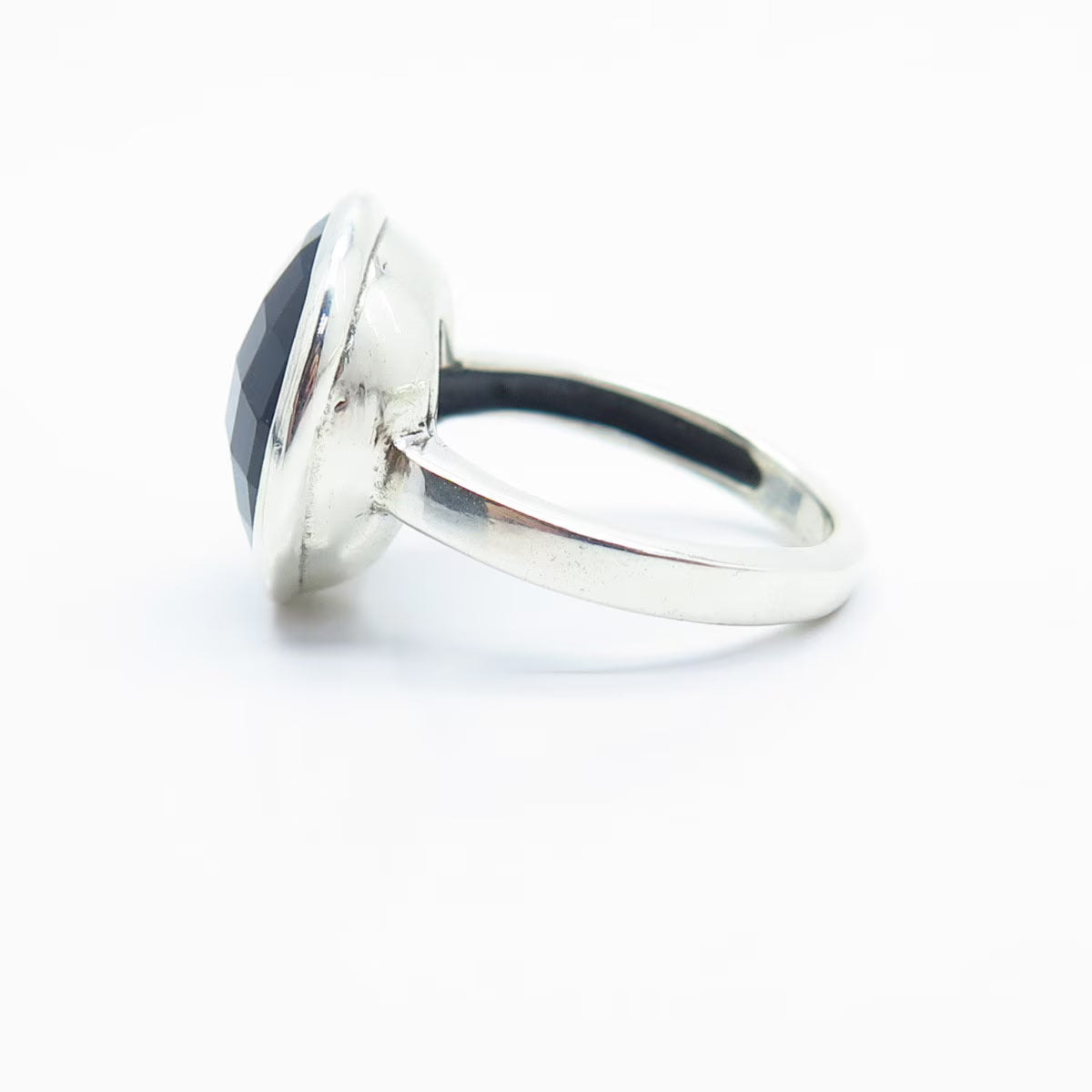 925 Sterling Silver Vintage Real Checkered Melanite Gemstone Ring Size 8