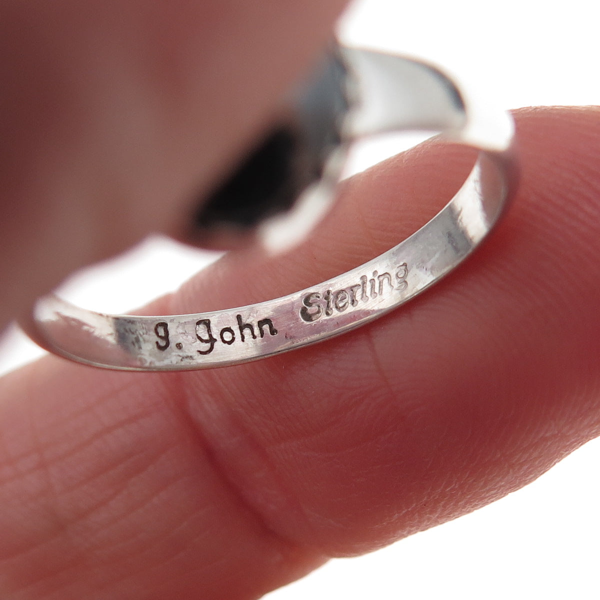 J. John Navajo Old Pawn 925 Sterling Silver Vintage Hematite Tribal Ring Size 7