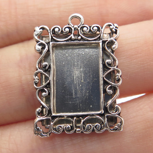 NEVADA 925 Sterling Silver Vintage Ornate Picture Frame Oxidized Charm Pendant