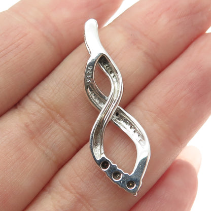 925 Sterling Silver Real Round-Cut Black & White Diamond Infinity Pendant