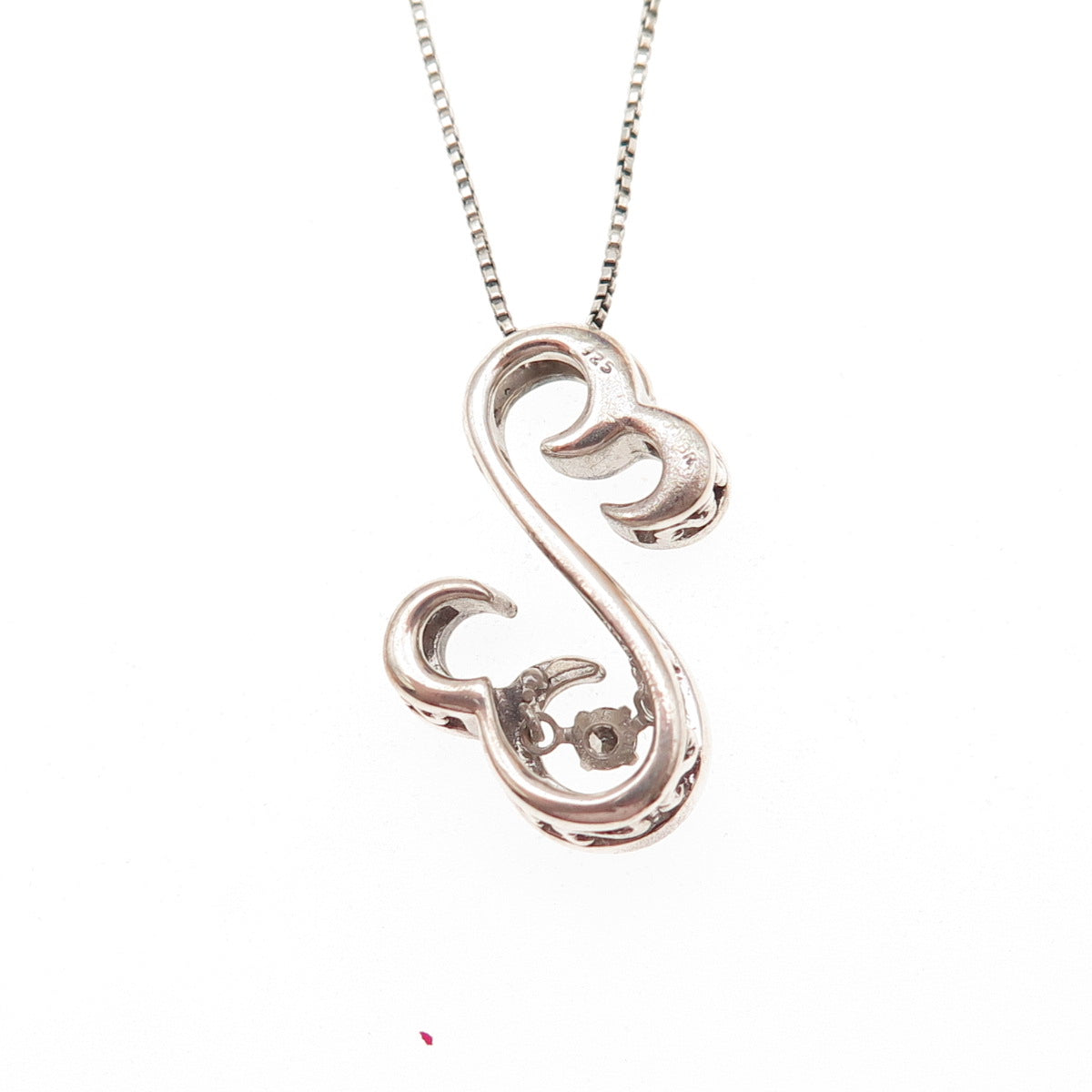 Jane Seymour 925 Sterling Silver Real Diamond Open Heart Box Chain Necklace 18"