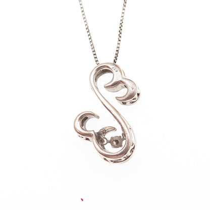 Jane Seymour 925 Sterling Silver Real Diamond Open Heart Box Chain Necklace 18"