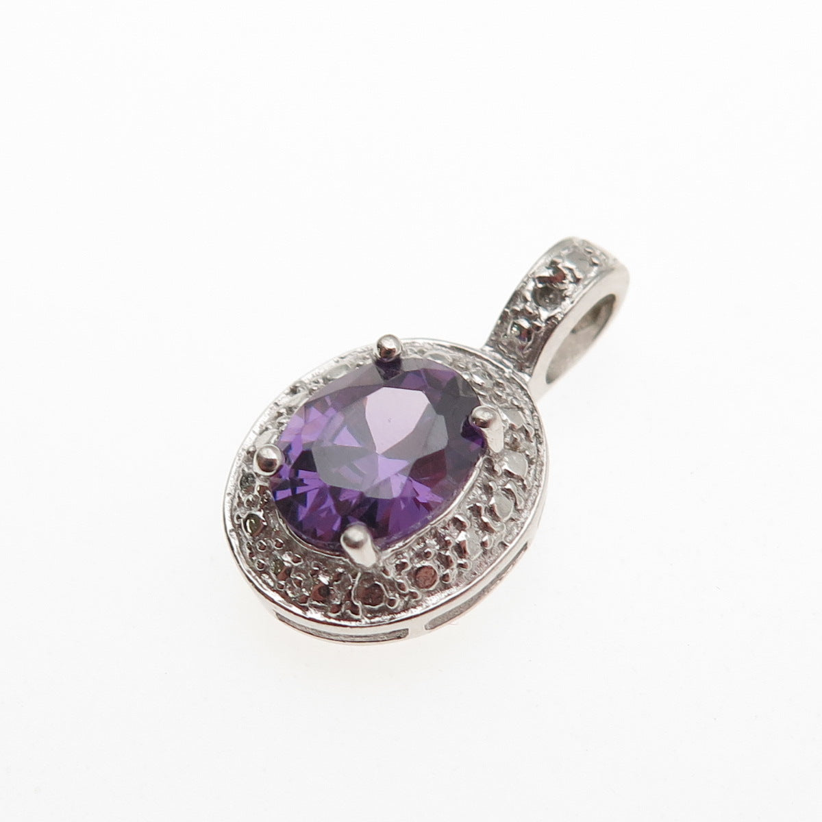 925 Sterling Silver Real Diamond Accent & Amethyst Mini Charm Pendant