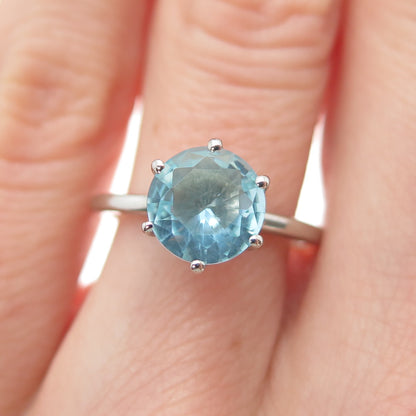 DAZZLERS 925 Sterling Silver Round-Cut Nano Blue Topaz Ring Size 6.25