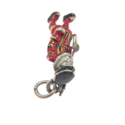 925 Sterling Silver Antique Colorful Enamel Beefeater Royal Guard 3D Pendant