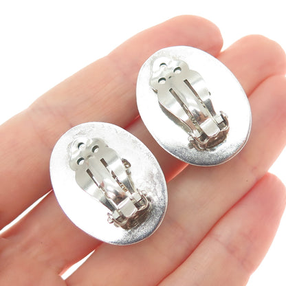 925 Sterling Silver Vintage Mexico Real Black Onyx Oxidized Clip On Earrings