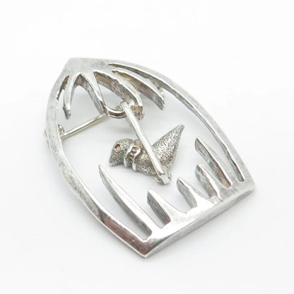 925 Sterling Silver Vintage Mexico Bird In A Cage Pin Brooch