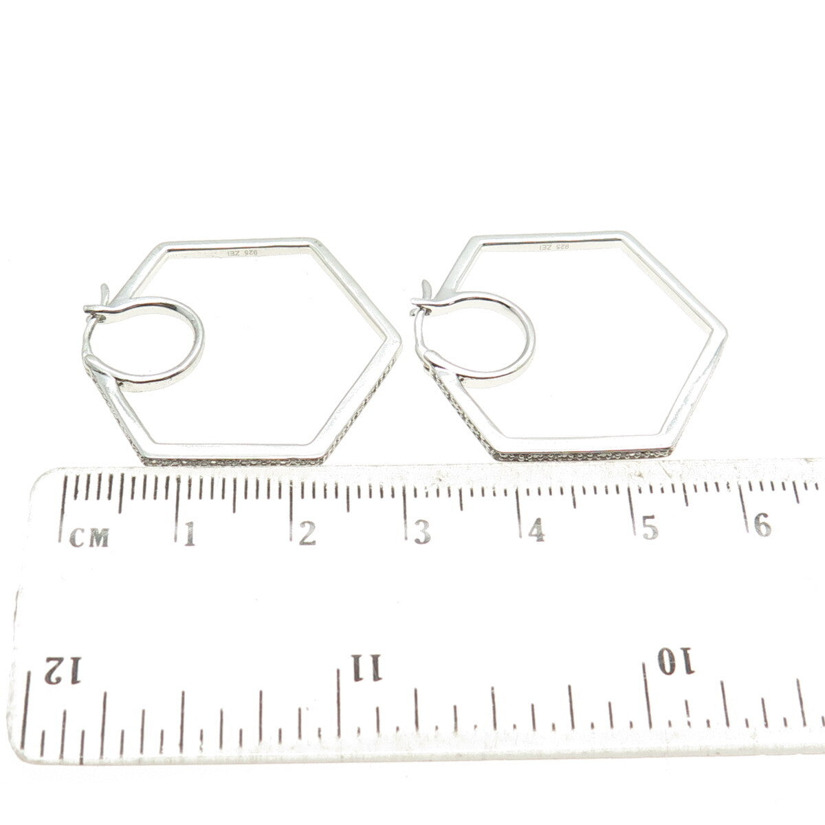 ZEI 925 Sterling Silver Real Round-Cut Diamond Geometric Hoop Earrings