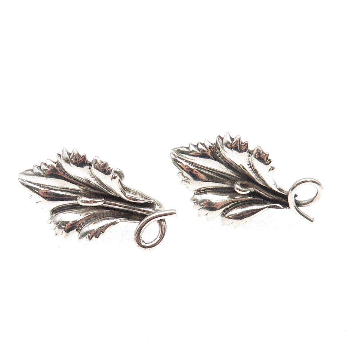 925 Sterling Silver Antique Art Deco Floral Oxidized Screw Back Earrings