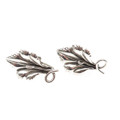 925 Sterling Silver Antique Art Deco Floral Oxidized Screw Back Earrings
