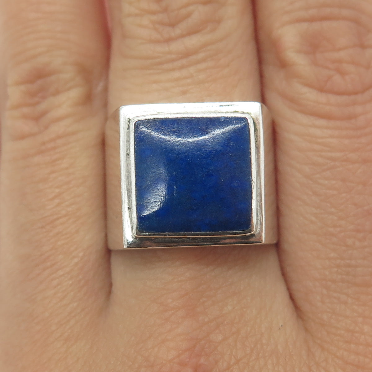 950 Silver Vintage Real Lapis Lazuli Modernist Ring Size 10