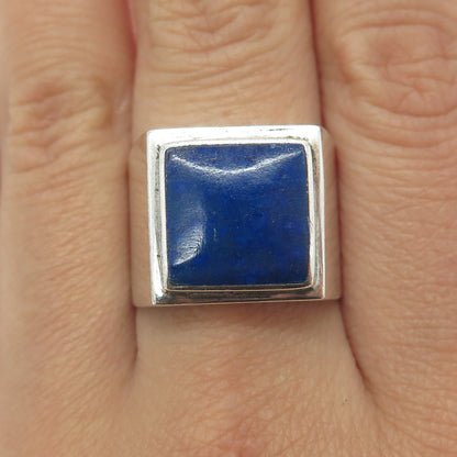 950 Silver Vintage Real Lapis Lazuli Modernist Ring Size 10