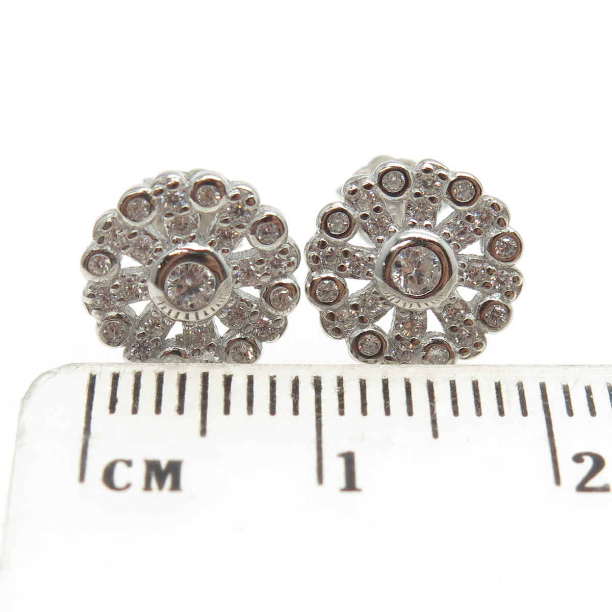 925 Sterling Silver Round-Cut Shaped C Z Snowflake Stud Earrings