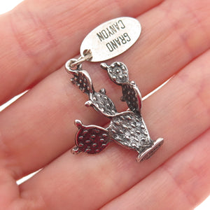 925 Sterling Silver Vintage Grand Canyon Cactus Oxidized 3D Charm Pendant