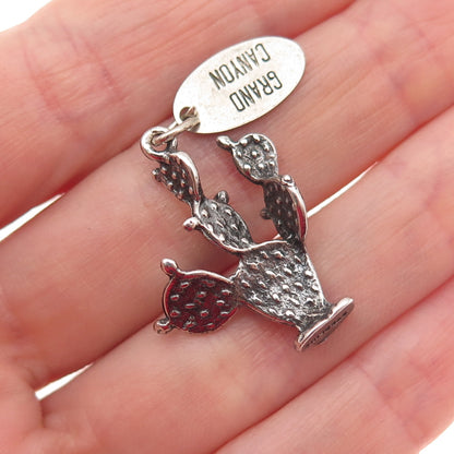 925 Sterling Silver Vintage Grand Canyon Cactus Oxidized 3D Charm Pendant