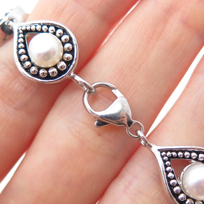 ROSS SIMONS 925 Sterling Silver Vintage Real Pearl Teardrop Link Bracelet 7.5"