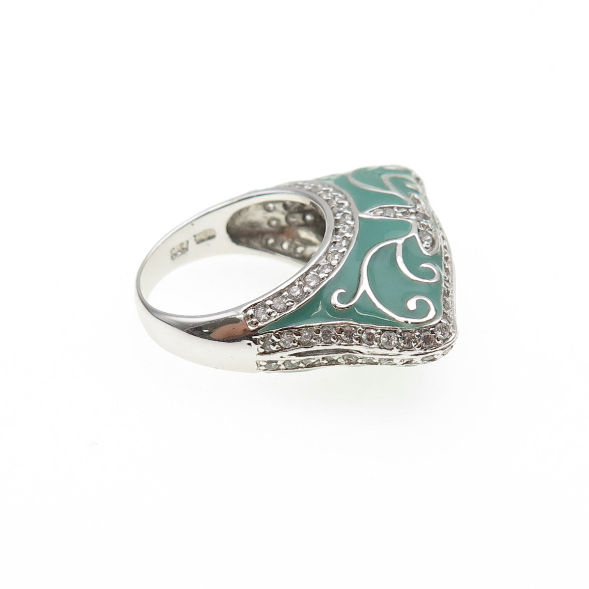 ANNIKA WITT 925 Sterling Silver Enamel Round-Cut C Z Modernist Ring Size 7