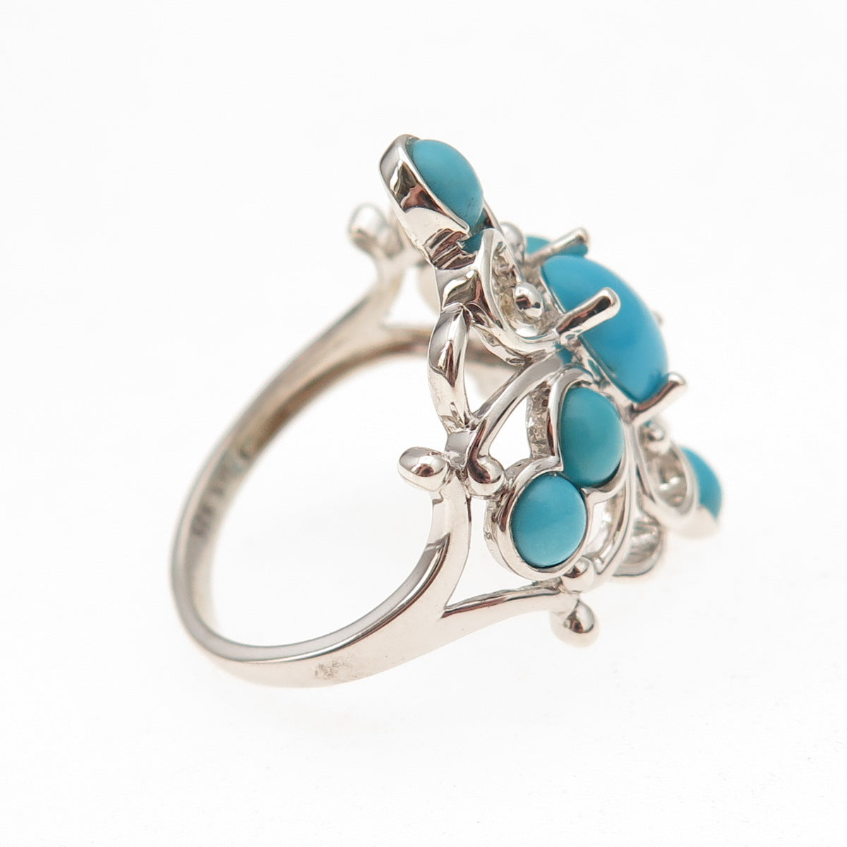 925 Sterling Silver Real Sleeping Beauty Turquoise Floral Cross Ring Size 8