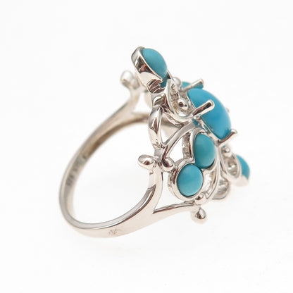 925 Sterling Silver Real Sleeping Beauty Turquoise Floral Cross Ring Size 8