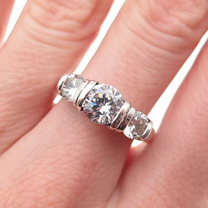925 Sterling Silver Vintage Round-Cut C Z Engagement Ring Size 7.25