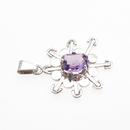 925 Sterling Silver Vintage Mexico Real Amethyst Modernist Charm Pendant