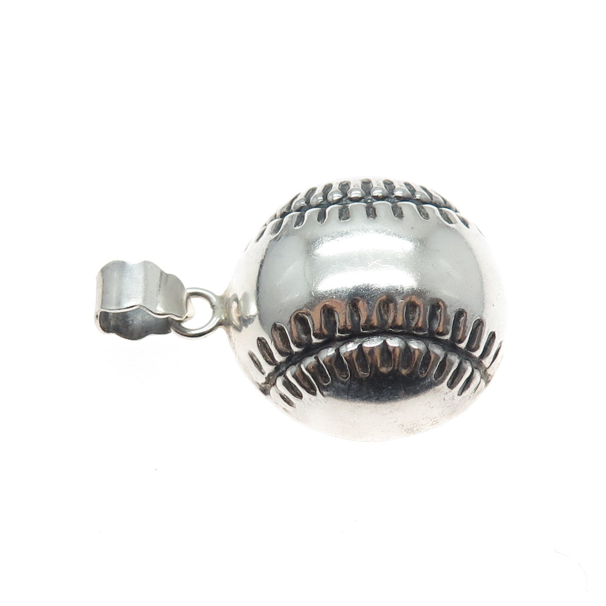 925 Sterling Silver Vintage Baseball Oxidized Charm Pendant