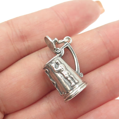 925 Sterling Silver Antique Art Deco Beer Stein Locket Pendant