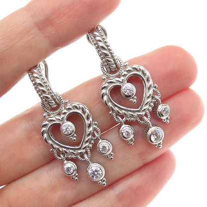 JUDITH RIPKA 925 Sterling C Z Interchangeable Heart Charm Omega Back Earrings