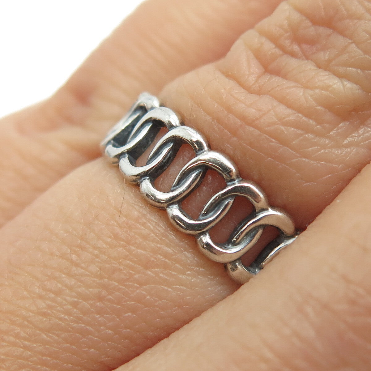 925 Sterling Silver Vintage Interlocked Rolo Link Band Ring Size 6.25