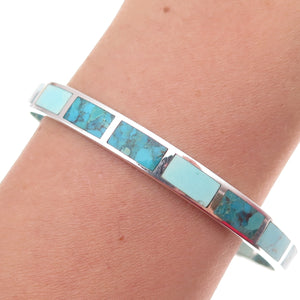 Silpada 925 Sterling Silver Real Turquoise In & Out Bangle Bracelet 8.25"