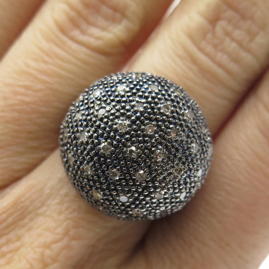 925 Sterling Silver Real Round-Cut Diamond Domed Ring Size 8.25