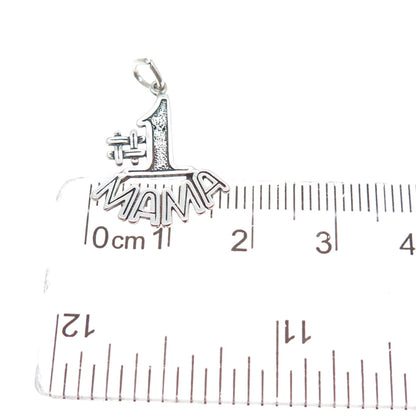 925 Sterling Silver Vintage 1980 #1 Mama Oxidized Minimalist Charm Pendant