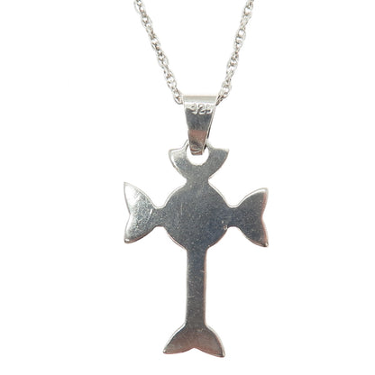 925 Sterling Silver Vintage Oxidized Celtic Cross Singapore Chain Necklace 20"