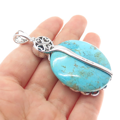 CHAPAL ZENRAY 925 Sterling Silver Vintage Real Turquoise & Blue Topaz Pendant