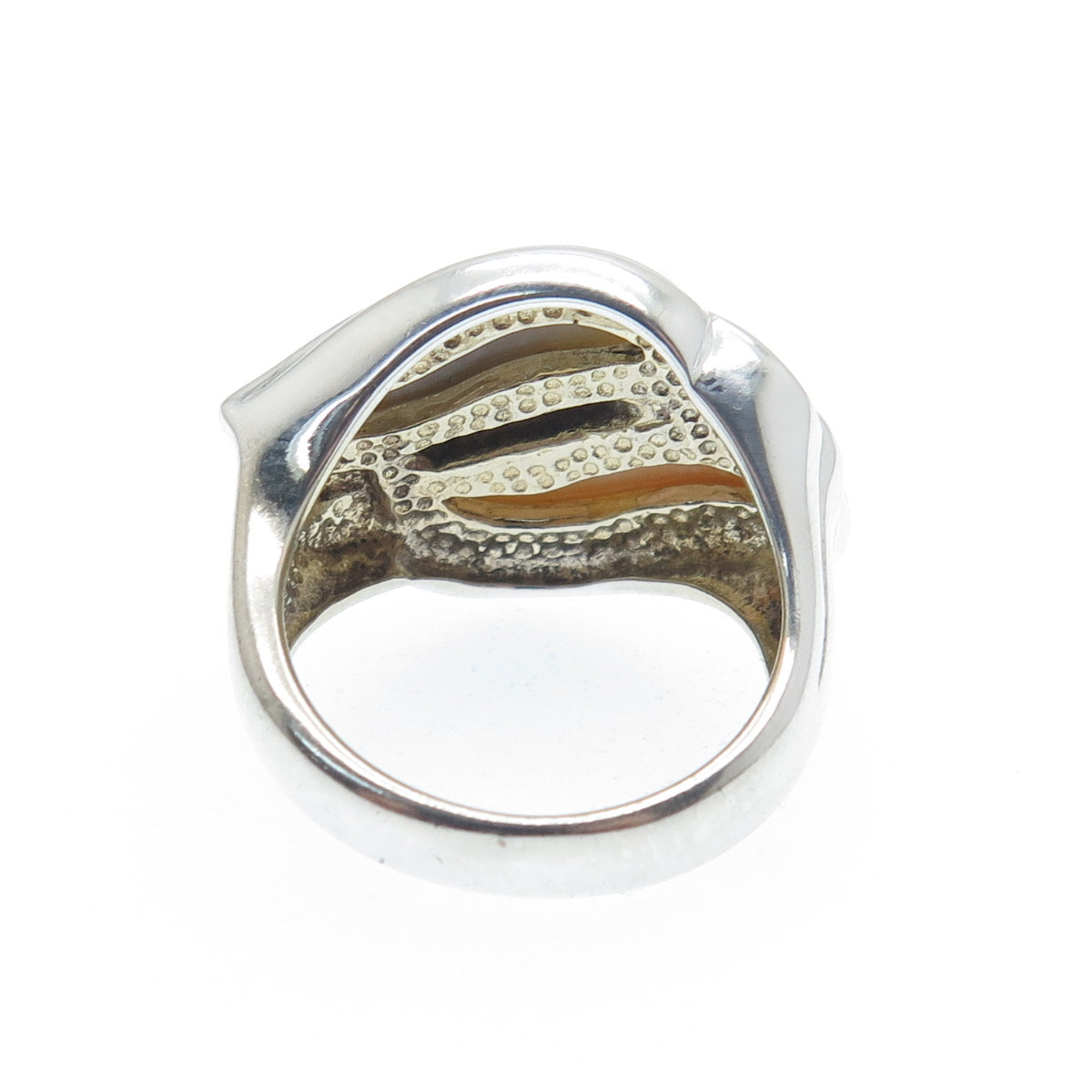 925 Sterling Silver Vintage WW Hong Kong Real MOP & Abalone Shell Ring Size 5.25
