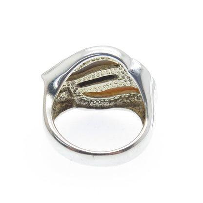 925 Sterling Silver Vintage WW Hong Kong Real MOP & Abalone Shell Ring Size 5.25
