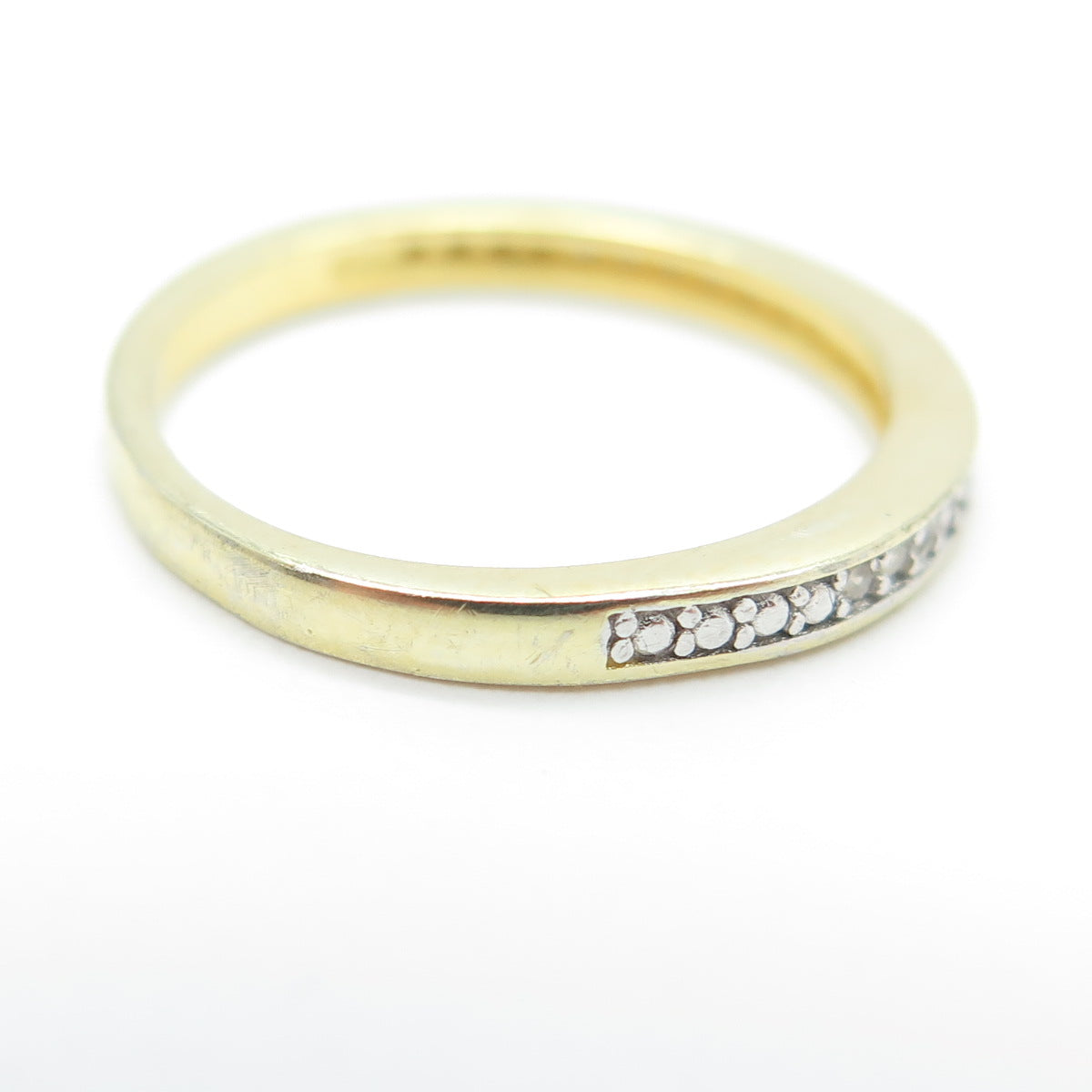 925 Sterling Silver Gold Plated Real Round-Cut Diamond Half Eternity Ring Size 5