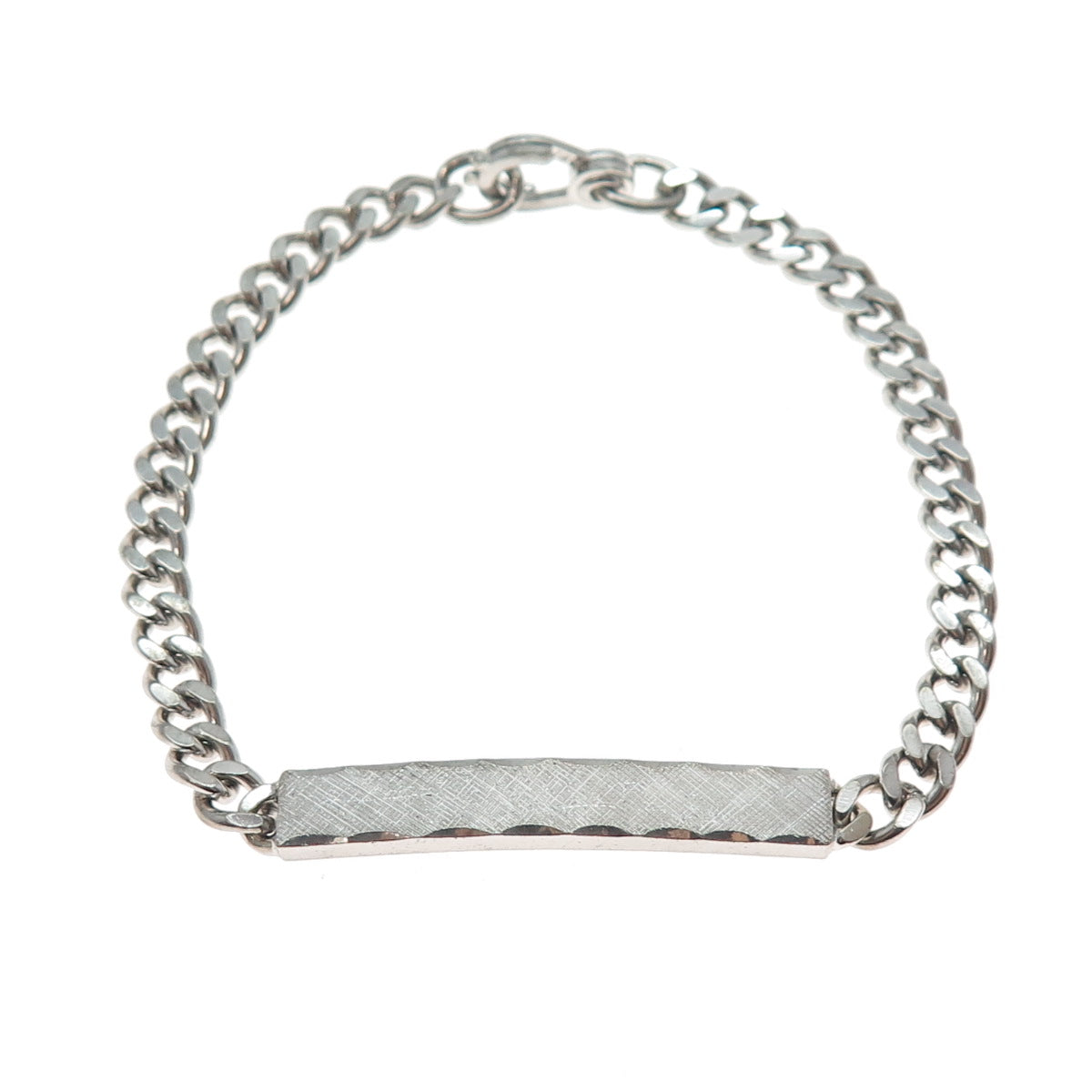 925 Sterling Silver Antique Art Deco Cuban Link ID Bracelet 6.75"