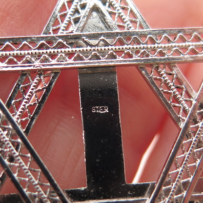 925 Sterling Silver Vintage Cross Star of David Judaica Charm Pendant