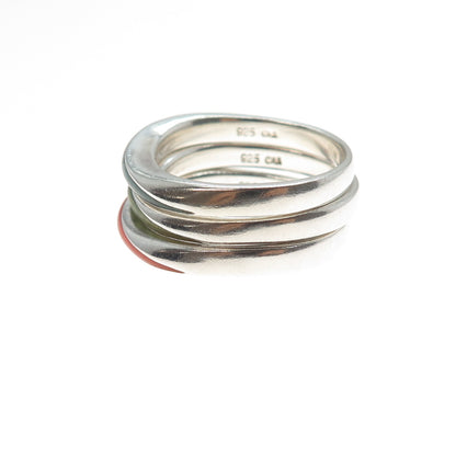 CNA PRANDA Sterling Silver Vintage Enamel SET of 3 Stackable Band Ring Size 9