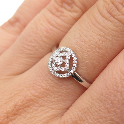 925 Sterling Silver Round-Cut C Z Flower Ring Size 6.5