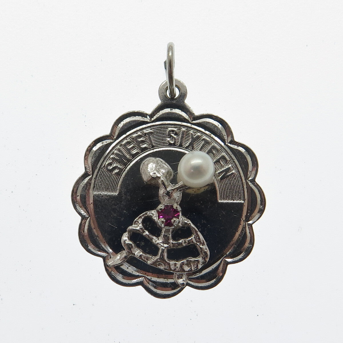CREA Sterling Silver Vintage Real Pearl Rhinestone "Sweet Sixteen" Mini Pendant