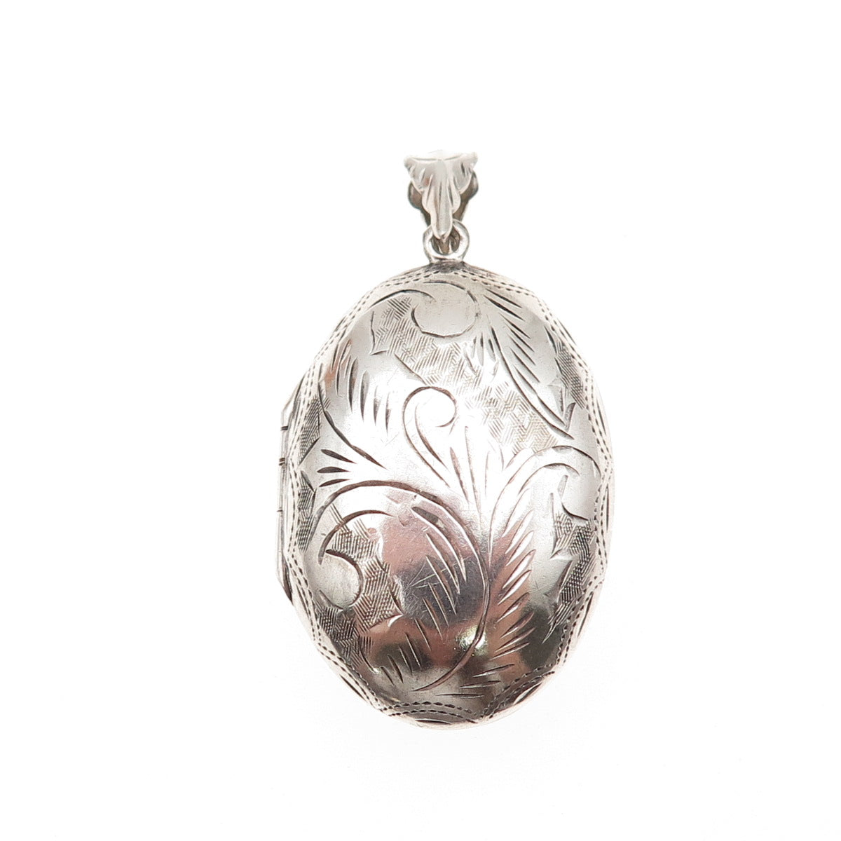 925 Sterling Silver Vintage Engraved Floral Oval Locket Charm Pendant