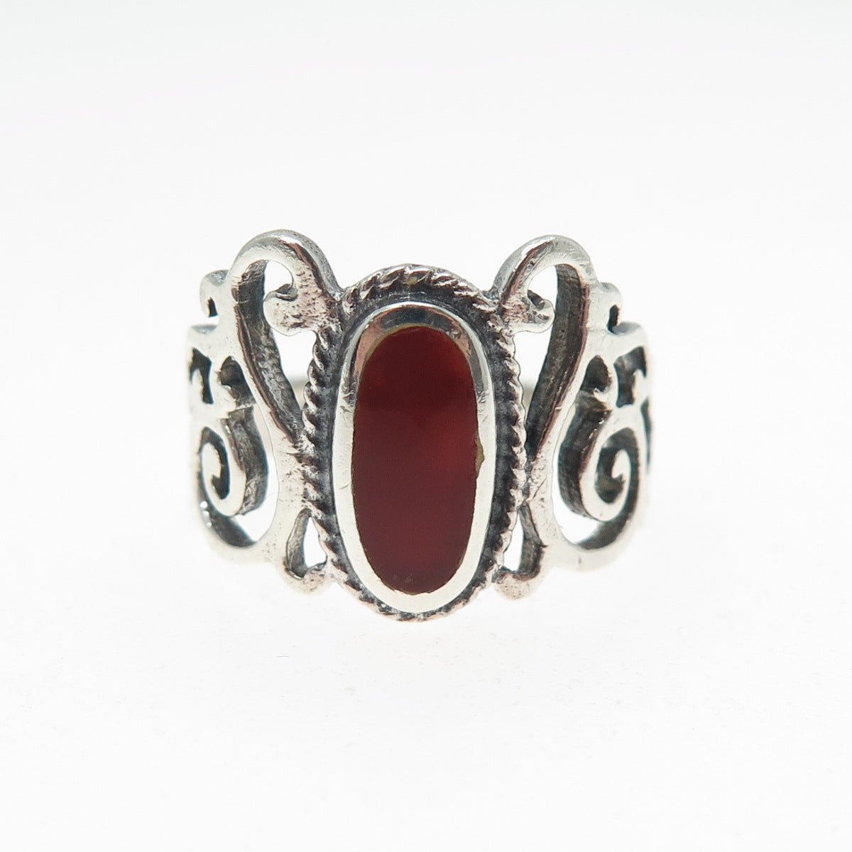 925 Sterling Silver Vintage Real Carnelian Swirl Oxidized Ring Size 6