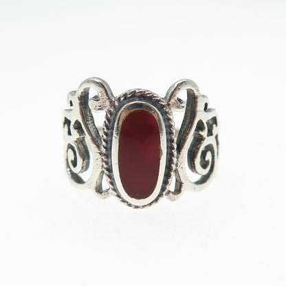 925 Sterling Silver Vintage Real Carnelian Swirl Oxidized Ring Size 6