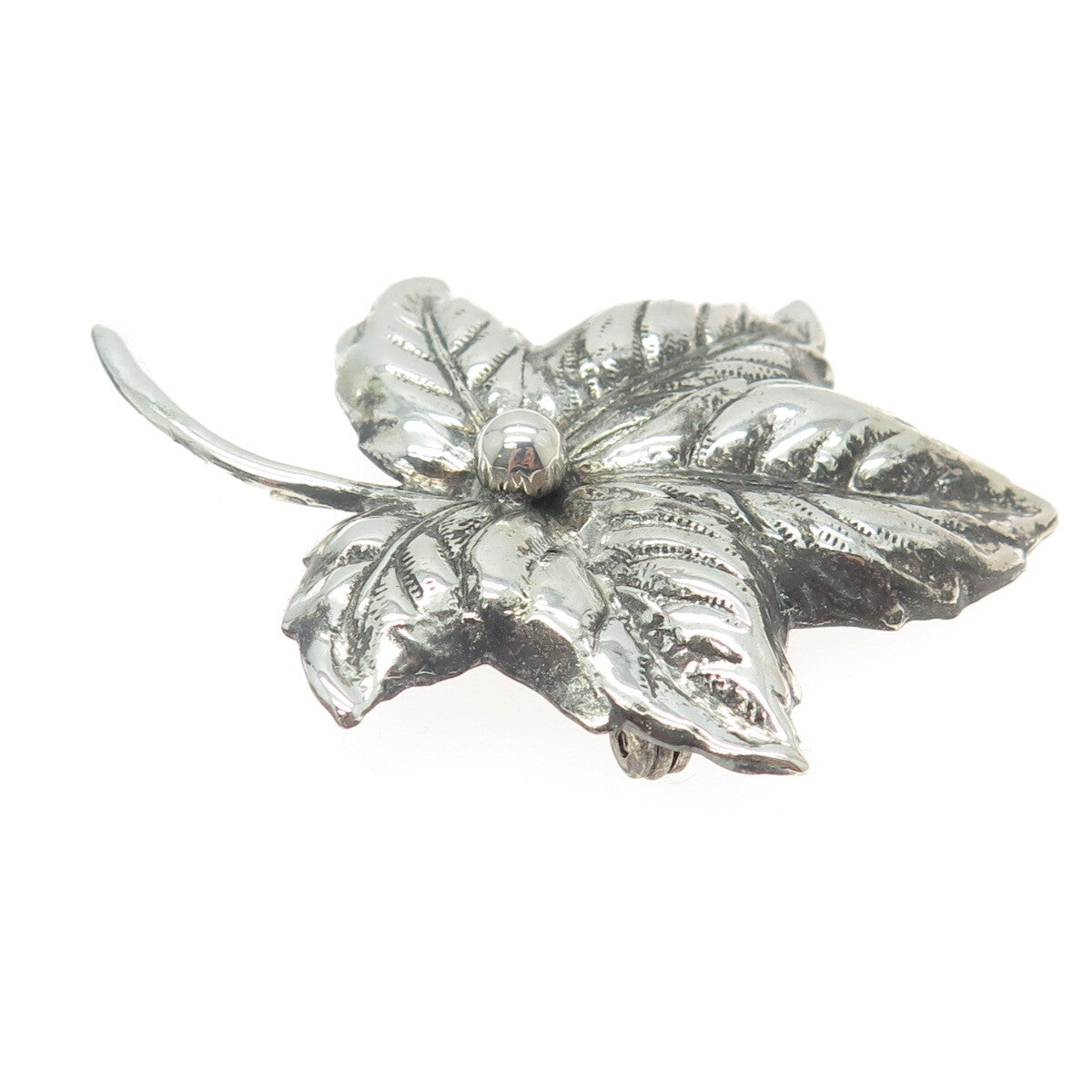 925 Sterling Silver Antique Art Deco Leaf Floral Pin Brooch