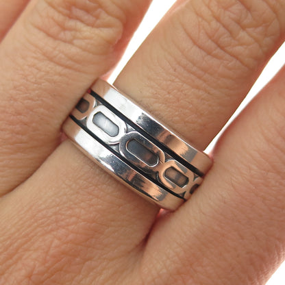 925 Sterling Silver Vintage Mexico Oxidized Rotating Band Ring Size 9.25