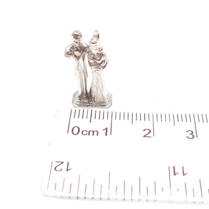925 Sterling Silver Vintage Bride & Groom Wedding 3D Mini Charm Pendant